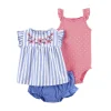 Pink & Blue Striped Floral 3pc. Cotton Set