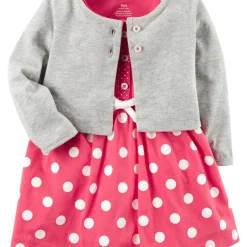 2pc. Romper & Cardigan Set (Pink Polka Dot)