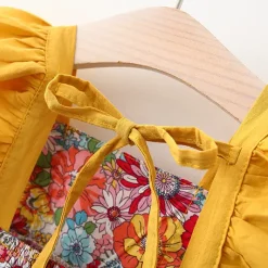 Alternative view of Ruffle Sleeve Floral Dress with Hat (Mustard)