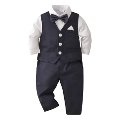 Alternative view of Boy's Set with Vest & Bowtie (Navy & White)