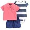 Salmon & Blue 3pc. Polo Short Set