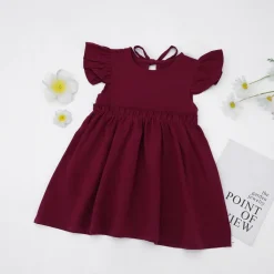 Alternative view of Girl's Burgundy Casual Linen Dress
