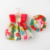 Ruffle Sleeve Floral Dress with Hat (Red)