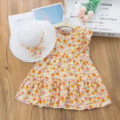 Alternative view of Girl's Casual Floral Dress (Orange)