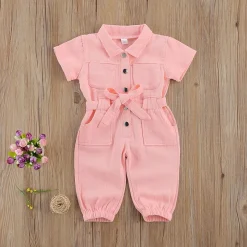 Girl's Pink Denim Jumpsuit