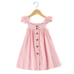 Alternative view of Girl's Pale Pink Casual Linen Dress