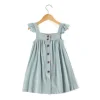 Girl's Matte Teal Casual Linen Dress
