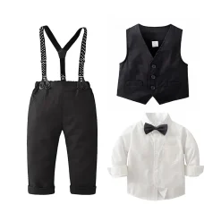 Alternative view of Boy's Set with Vest, Suspenders & Bowtie (Black & White)