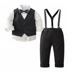 Boy's Set with Vest, Suspenders & Bowtie (Black & White)