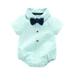 Alternative view of Boy's Short Set with Bowtie & Suspenders (Mint Green and Navy)