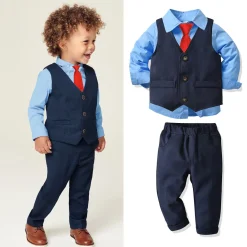 Boy's Set with Vest & Necktie (Navy & Light Blue)