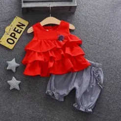 Alternative view of Ruffles Girl's Set (Red/Gray)