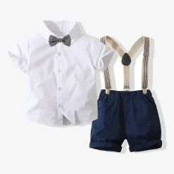 Alternative view of Boy's Short Set with Suspenders (Navy,White, Khaki)