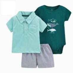 Alternative view of Teal & Gray 3pc Polo Short Set