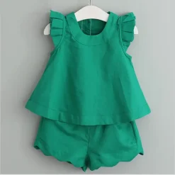 Girl's Short Set - Wide A-Line Top (Green)