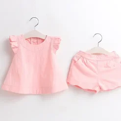 Alternative view of Girl's Short Set - Wide A-Line Top (Pink)