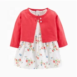 2pc. Romper & Cardigan Set (Coral & White Multi)