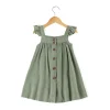 Girl's Green Casual Linen Dress