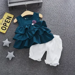 Alternative view of Ruffles Girl's Set (Emerald/White)