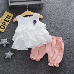 Ruffles Girl's Set (White/Pink)