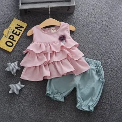Ruffles Girl's Set (Pink/Green)
