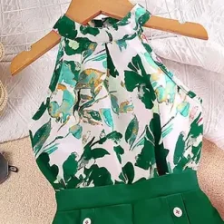 Alternative view of Girls Floral Halter & Shorts Set (Emerald)