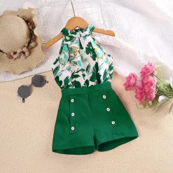Girls Floral Halter & Shorts Set (Emerald)