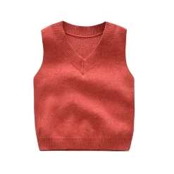 Boys Solid Color Sweater Vest (Rusty Red)