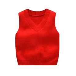 Boys Solid Color Sweater Vest (Red)
