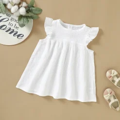 Girl's White Organic Cotton Muslin Dress