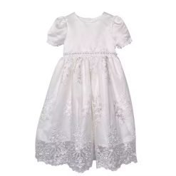 Girls Christening Embroidered Lace Design Dress (White)