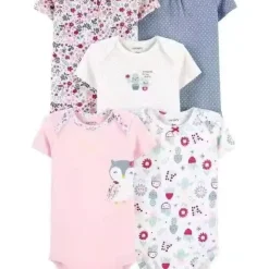 Flowers & Little Birdie Themed 5pc. Onesie Set (Baby Girl)