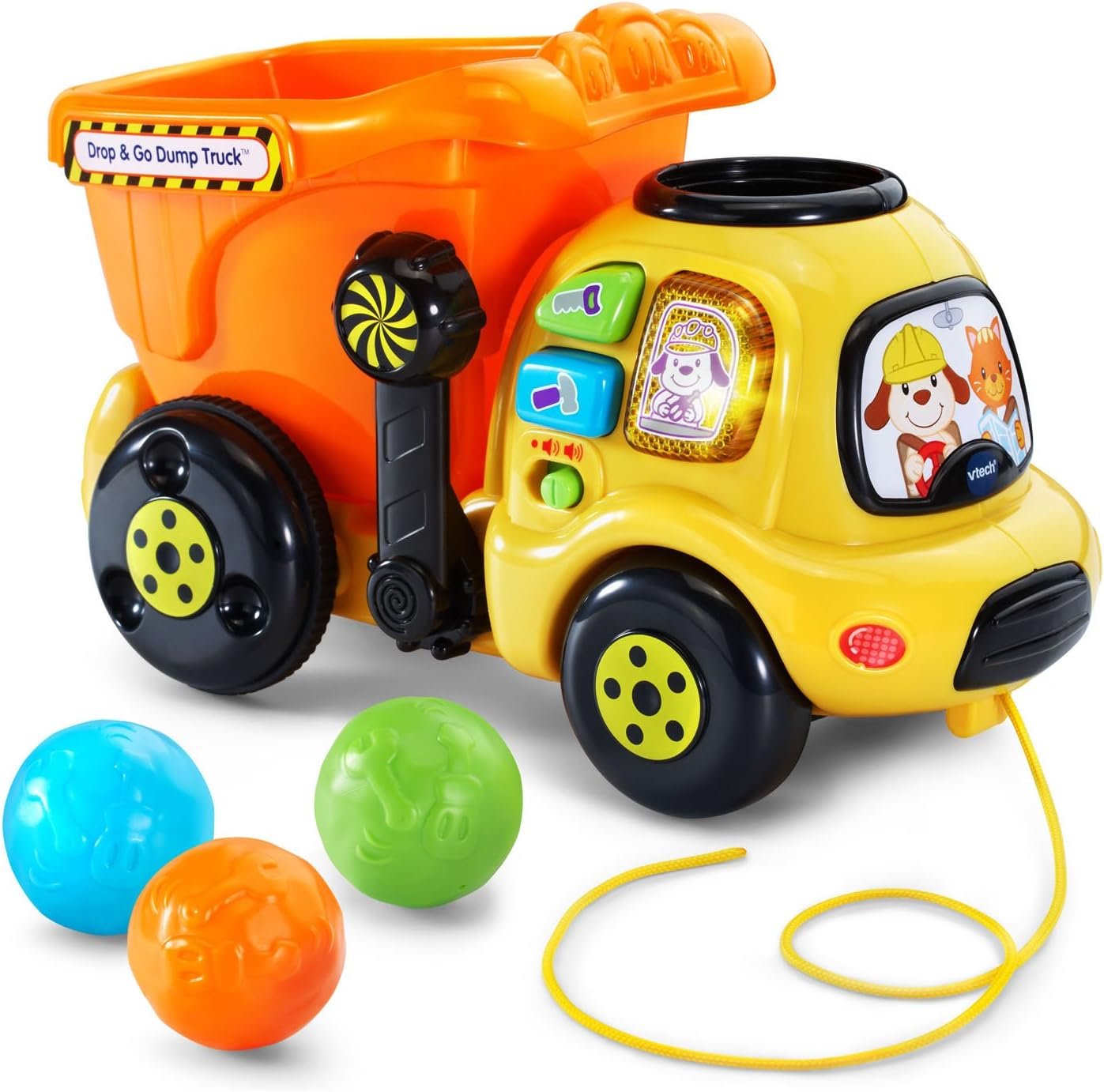 Singing, Talking VTech Drop & Go Push/Pull Dump Truck (Yellow/Orange)