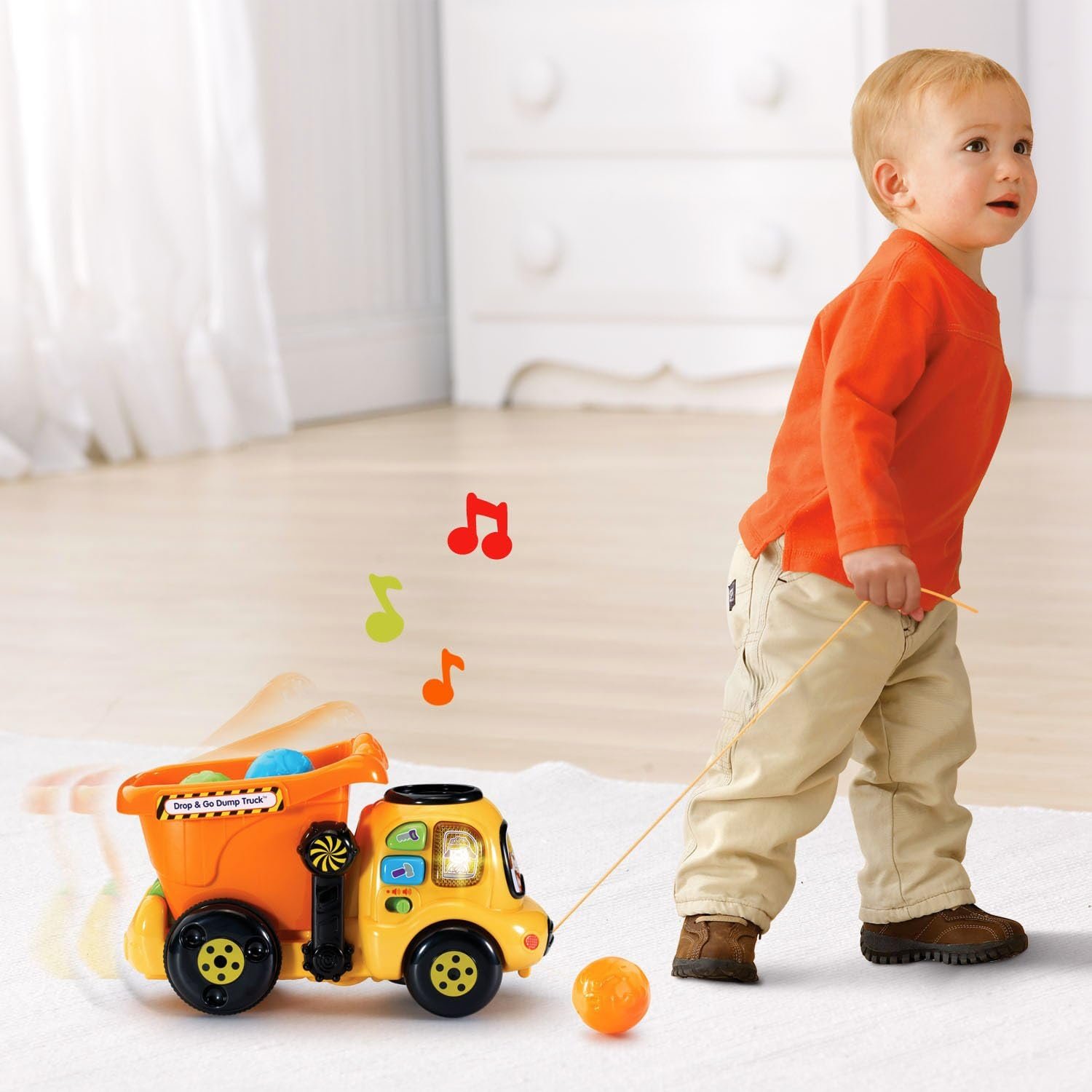 Singing, Talking VTech Drop & Go Push/Pull Dump Truck (Yellow/Orange) - Image 3