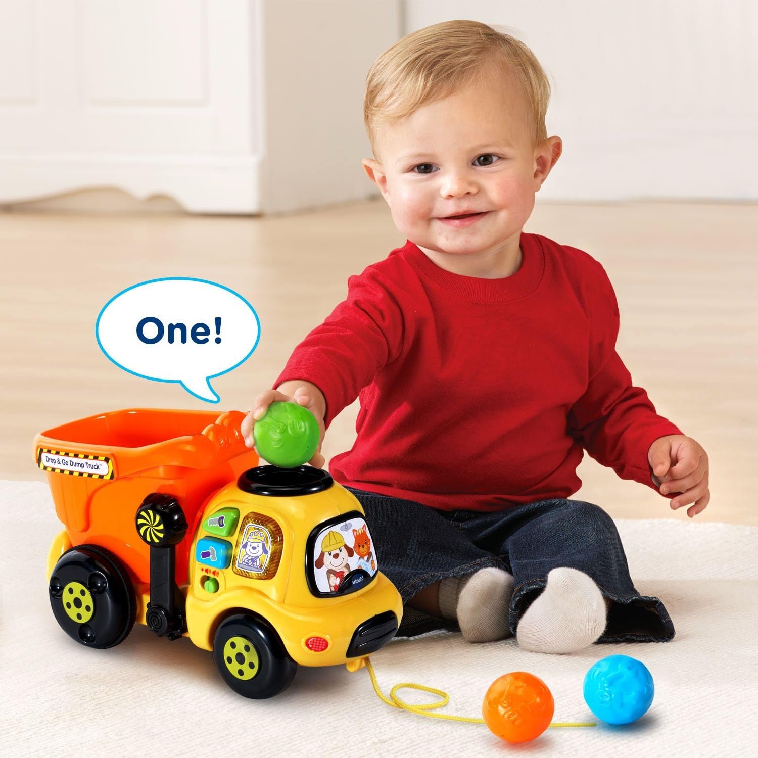 Singing, Talking VTech Drop & Go Push/Pull Dump Truck (Yellow/Orange) - Image 2