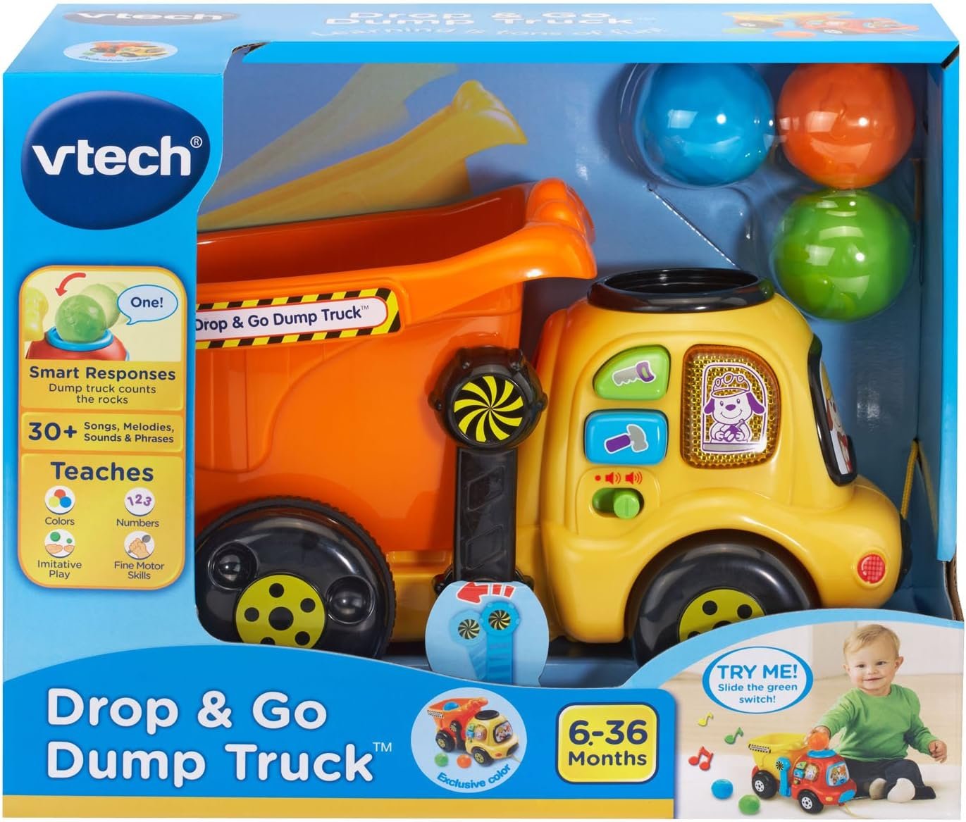 Singing, Talking VTech Drop & Go Push/Pull Dump Truck (Yellow/Orange) - Image 8