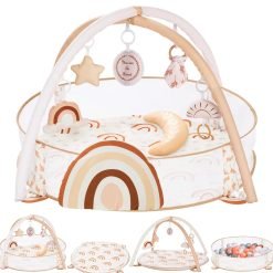 6-in-1 XL Large Tan Unisex Baby Gym & Ball Pit, Play Mat & Play Gym, Combination Baby Activity Gym