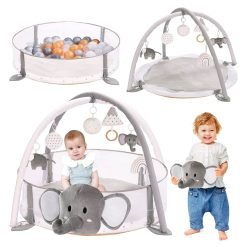 5-in-1 XL Large Gray Unisex Baby Gym & Ball Pit, Play Mat & Play Gym, Combination Baby Activity Gym