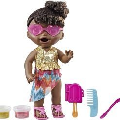 Baby Alive Sunshine Snacks Doll, Summer-Themed Waterplay Baby Doll (Dark Skin & Hair)