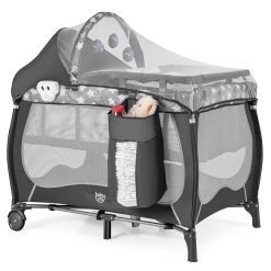 4 in 1 Pack & Play, Portable Baby Playard/Bassinet, Adjustable Canopy, Changing Table, Bedside Crib