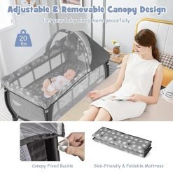 Alternative view of 4 in 1 Pack & Play, Portable Baby Playard/Bassinet, Adjustable Canopy, Changing Table, Bedside Crib