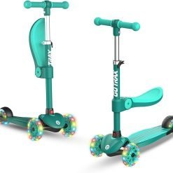 Gotrax KS3 Kids Kick Scooter, LED Lighted Wheels, Adjustable Height Handlebars and Removable Seat, Lean-to-Steer & Widen Anti-Slip Deck, 3 Wheel Scooter for Kids (Green)