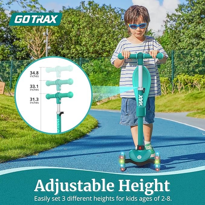 Gotrax KS3 Kids Kick Scooter, LED Lighted Wheels, Adjustable Height Handlebars and Removable Seat, Lean-to-Steer & Widen Anti-Slip Deck, 3 Wheel Scooter for Kids (Green) - Image 6