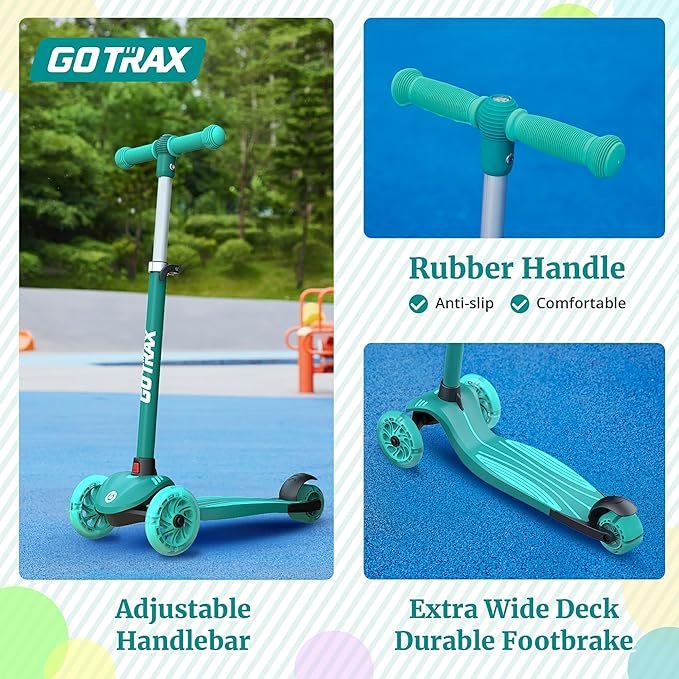 Gotrax KS3 Kids Kick Scooter, LED Lighted Wheels, Adjustable Height Handlebars and Removable Seat, Lean-to-Steer & Widen Anti-Slip Deck, 3 Wheel Scooter for Kids (Green) - Image 5